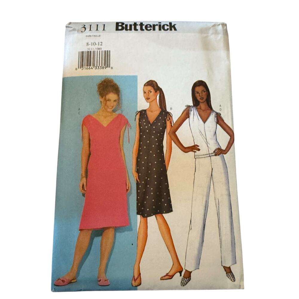 Butterick 3111 Uncut FF Pattern Dress Top Pants Skirt Tie‎ Shoulders Y2K 8 10 12